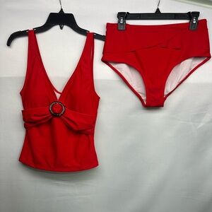 Long Tall Sally Red Swimsuit Set with Ring Detail size 12 brand new w/tags